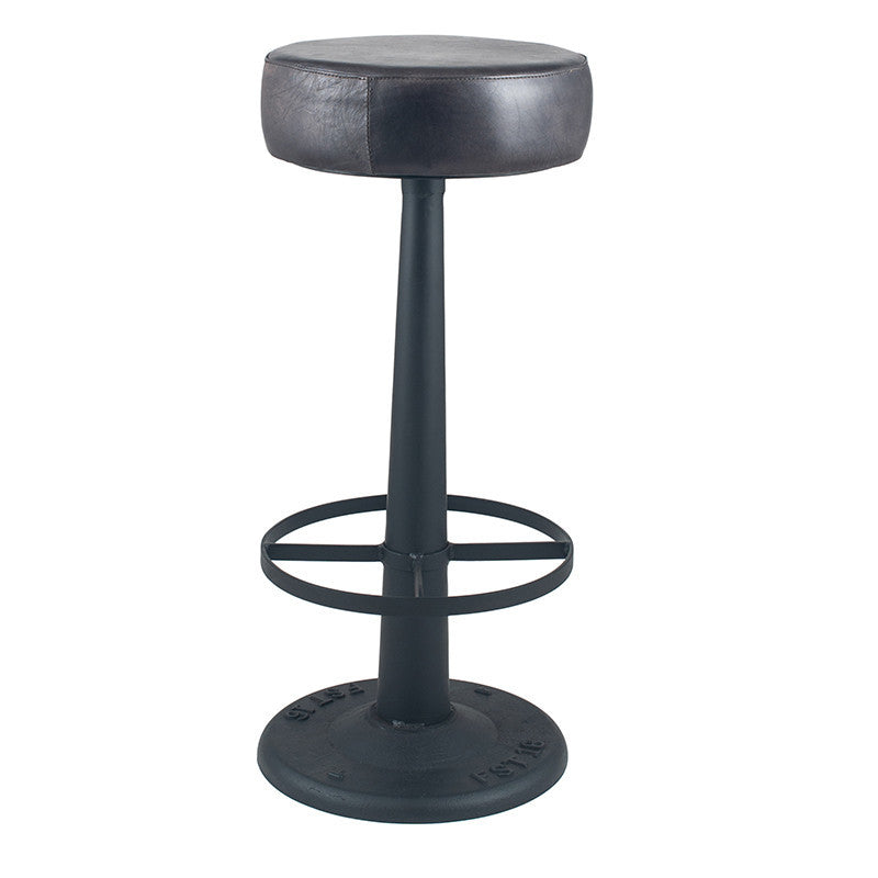 Marco Vintage Grey Leather & Iron Round Bar Stool – The Home Company ...