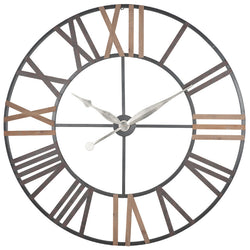 XL Antique Grey Metal & Wood Round Wall Clock