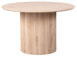 Renzo Oak Round Dining Table with Fluted Ribbed Drum Base
