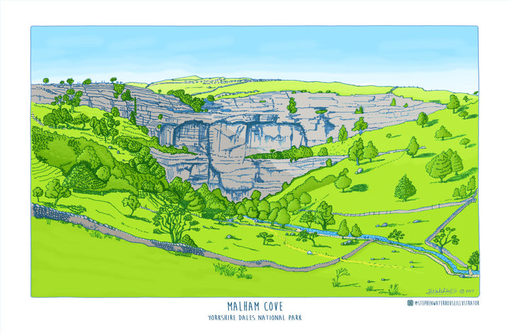 Malhamdale Map Tea Towel by Stephen Waterhouse