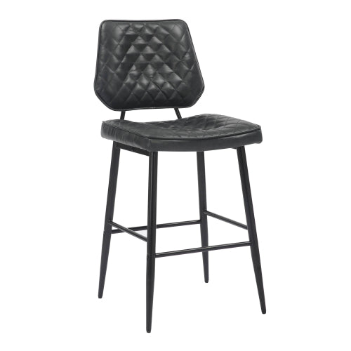 Garrick Real Leather Bar Stool - Black