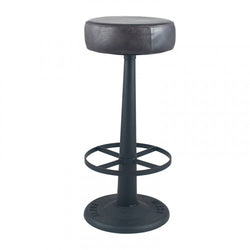 Marco Vintage Grey Leather & Iron Round Bar Stool