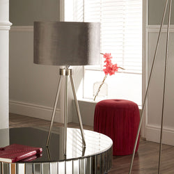 Brushed Silver Metal Tripod Table Lamp