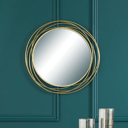 Antique Gold Metal Round Wall Mirror