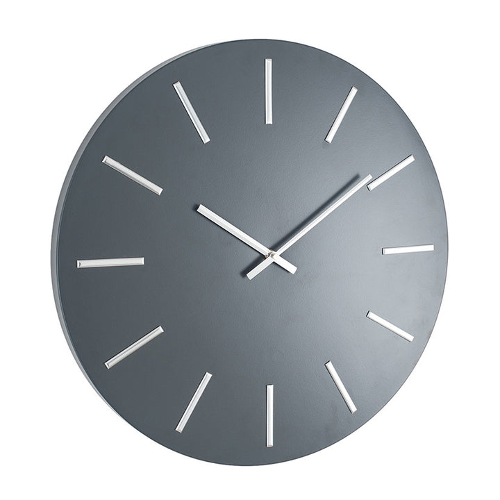 Matt Grey and Silver Detail Round Metal Wall Clock