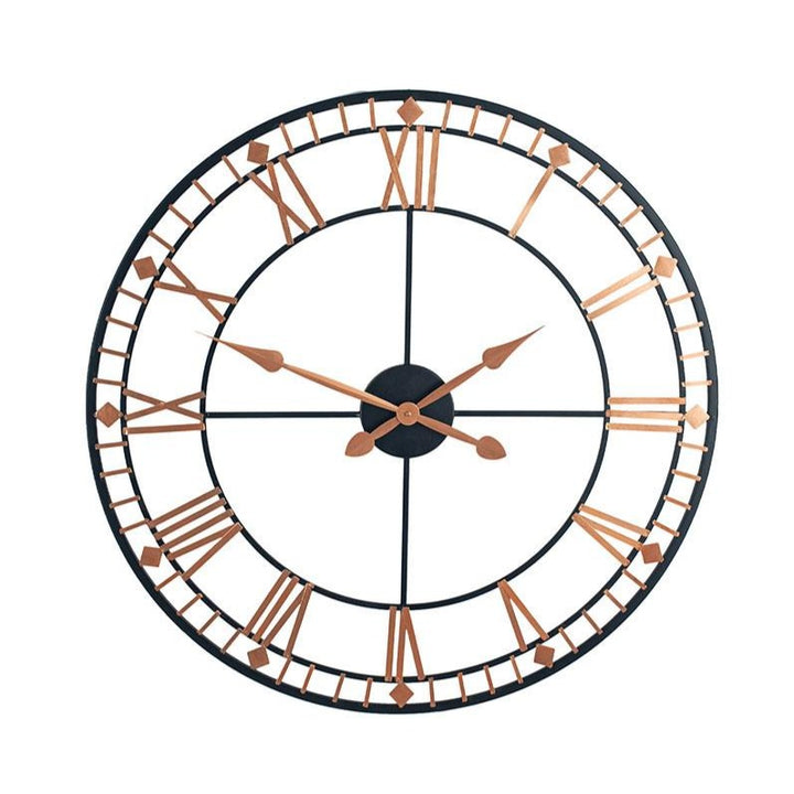 Large Black and Rose Gold Metal Round Wall Clock