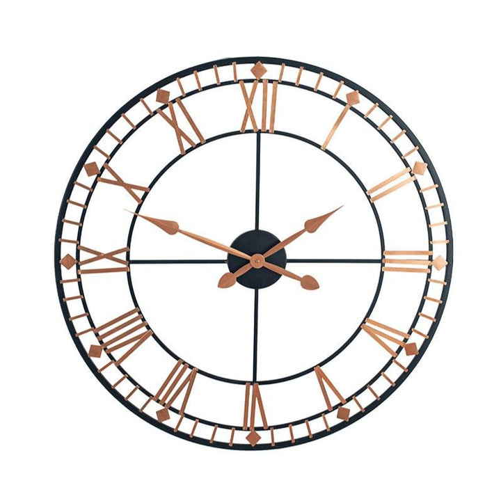 Large Black and Rose Gold Metal Round Wall Clock