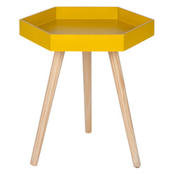 Mustard MDF & Natural Pine Wood Hexagon Table