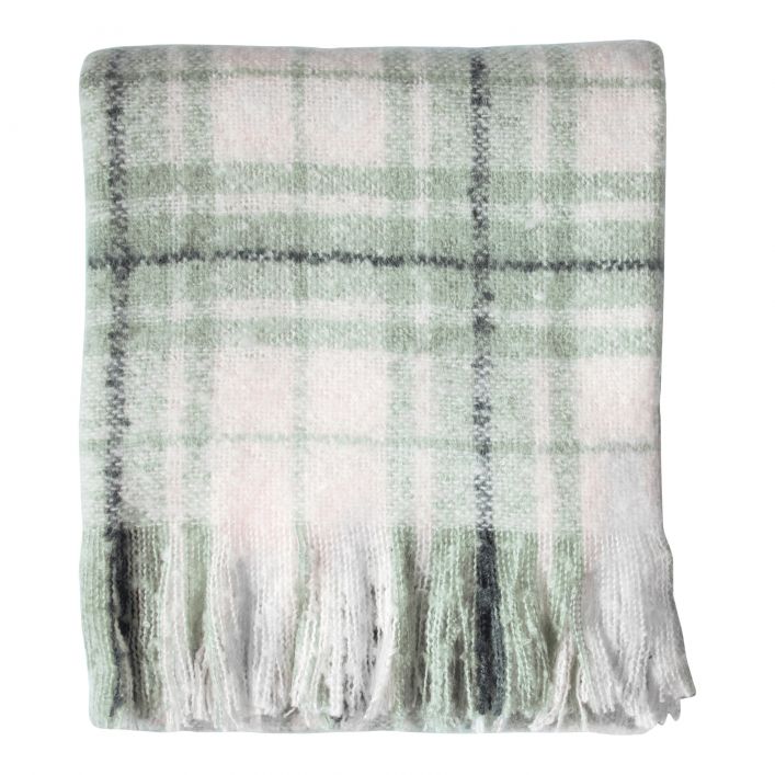 Check Faux Mohair Throw - Sage