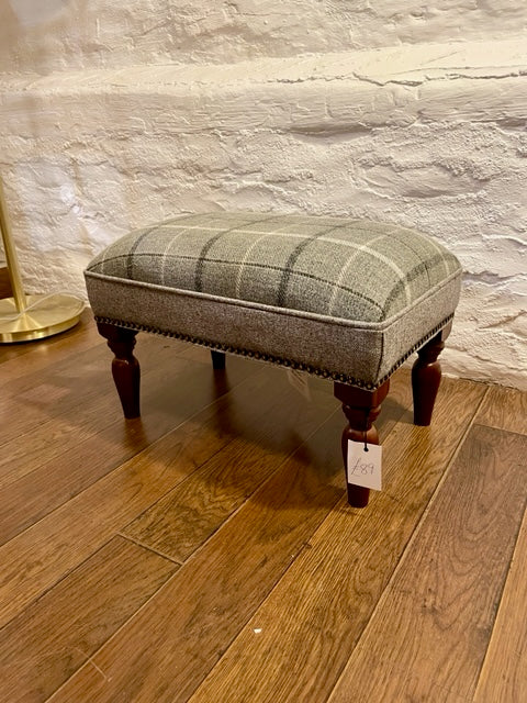 Grey Check Small Footstool
