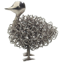 Duck Ornament These playful creatures are made from stretched and coiled wire, cross-wrapped around a frame and then nickel-plated.