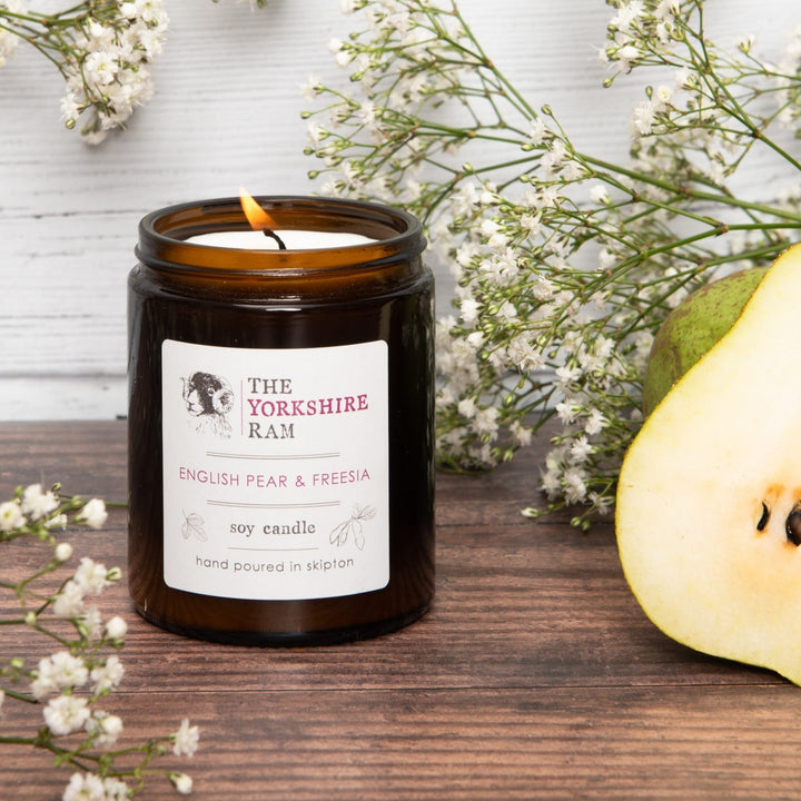 English Pear & Freesia natural soy wax vegan candle