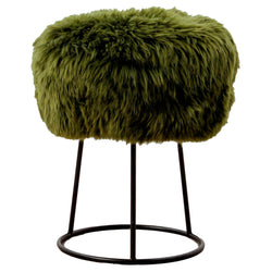 Olive Green Metal Sheepskin Stool