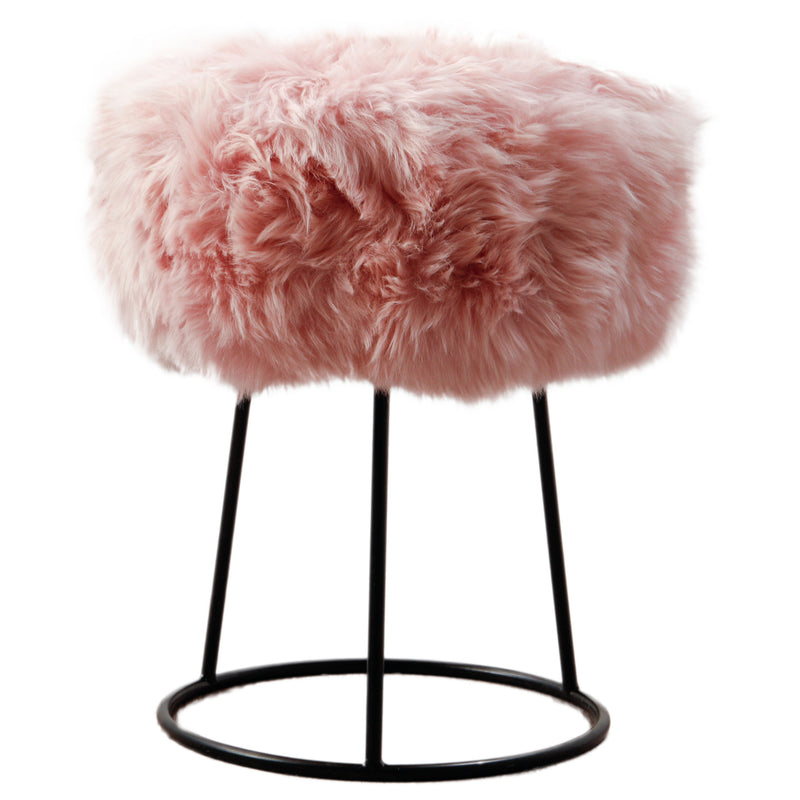 Pink Fluffy Bar Stool Blush Pink Metal Sheepskin Stool