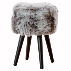 Grey Sheepskin Wood Stool - Black