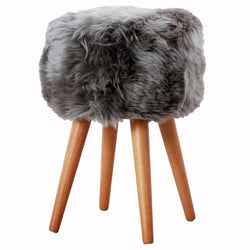 Grey Sheepskin Wood Stool - Woodstain