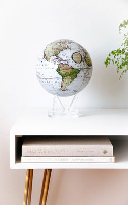 Self Rotating Antique Terrestrial White MOVA Globe